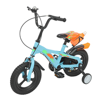 12 Inch Kids Bike Adjustable Beginner Children's Bicycle Load 50kg w/Training Wheels + Water Bottle for 2-5 Year Old, Blue/White