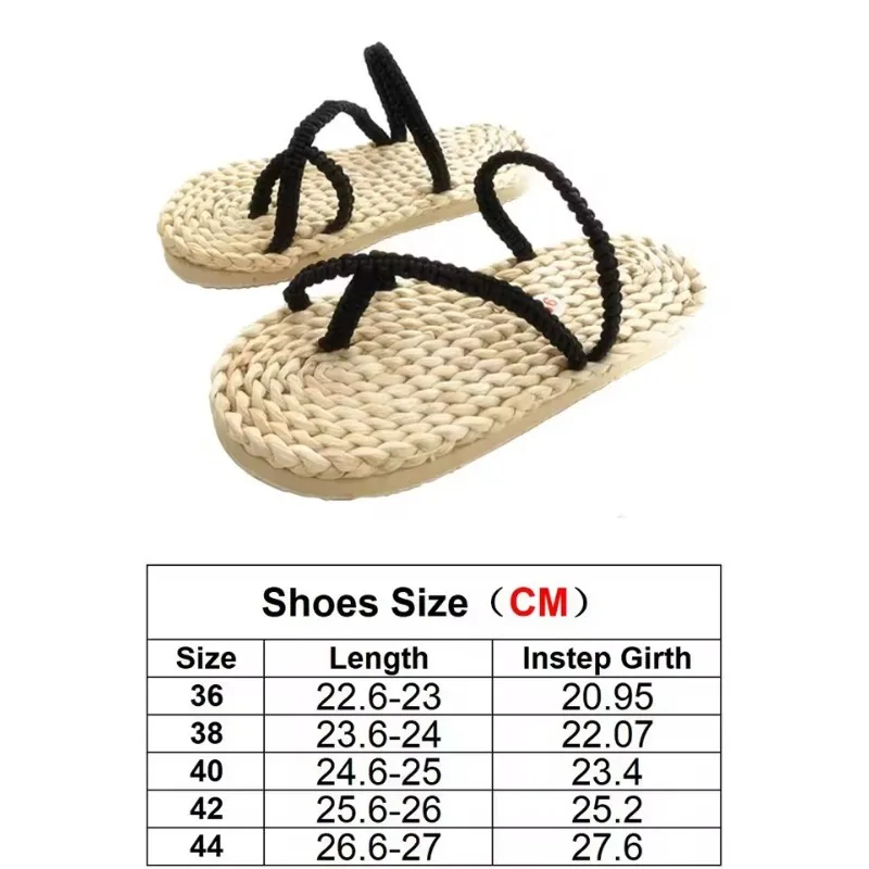 Anime Cosplay Buty Sandały ze słomy z czarnymi plecionymi paskami Wygodne letnie klapki dla mężczyzn i kobiet