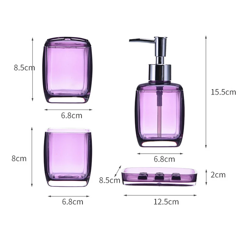 4Pcs/Set Purple Bathroom Accessories Set Toothbrush Holder Soap Dish Lotion Dispenser Mouthwash Cup #A