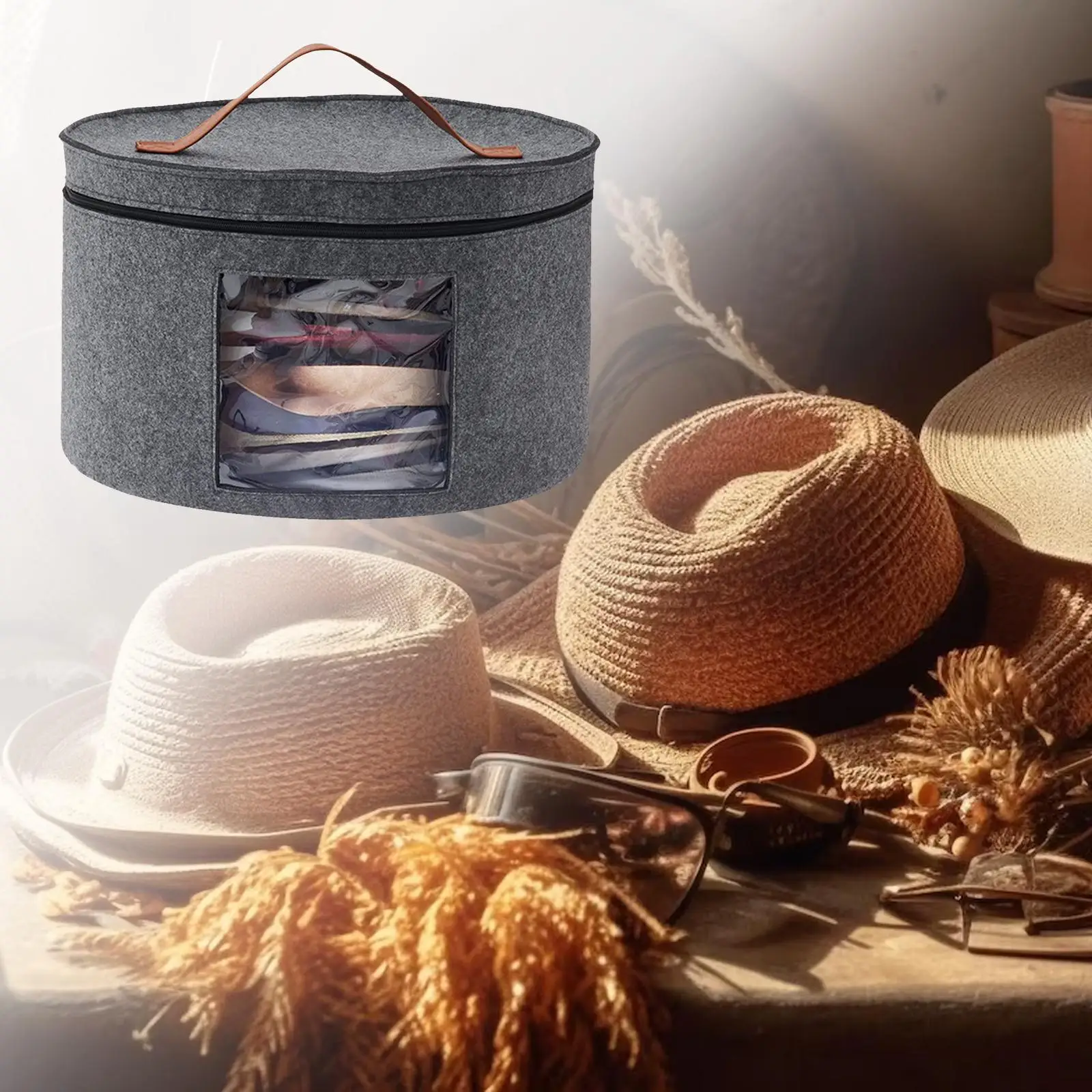 Hat Box Large Capacity Foldable Dust-Proof Hat Storage Bag with Visible Window for Man Women Hat Travel Home Dorm Storage