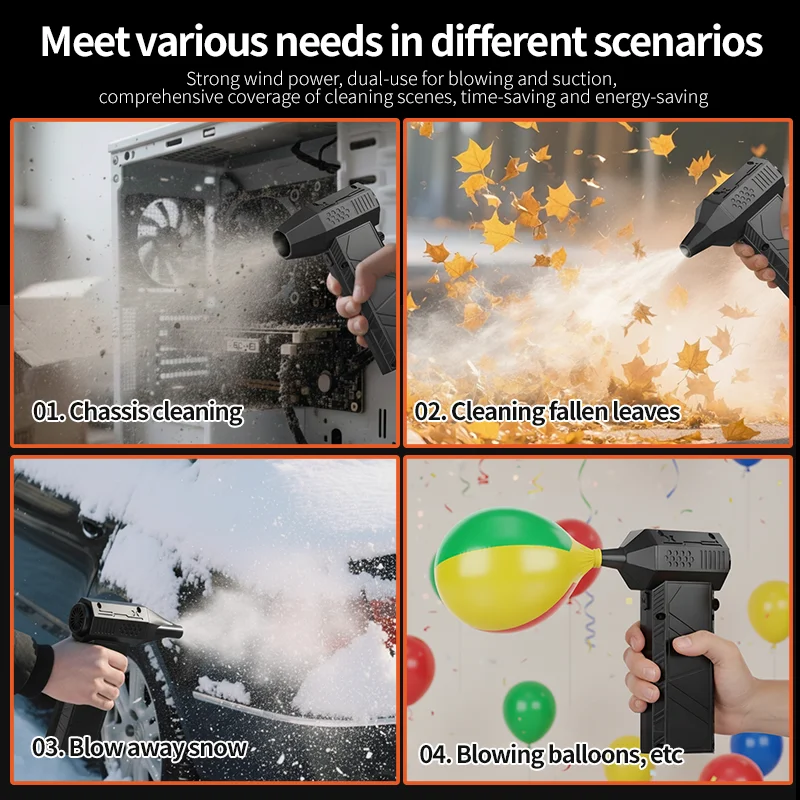 منفاخ توربو نفاث 12000 مللي أمبير في الساعة منفاخ هواء قوي 130000 دورة في الدقيقة محرك بدون فرشاة مروحة توربو نفاثة مع 4 فوهات 53 متر/الثانية إزالة قوية للغبار #6