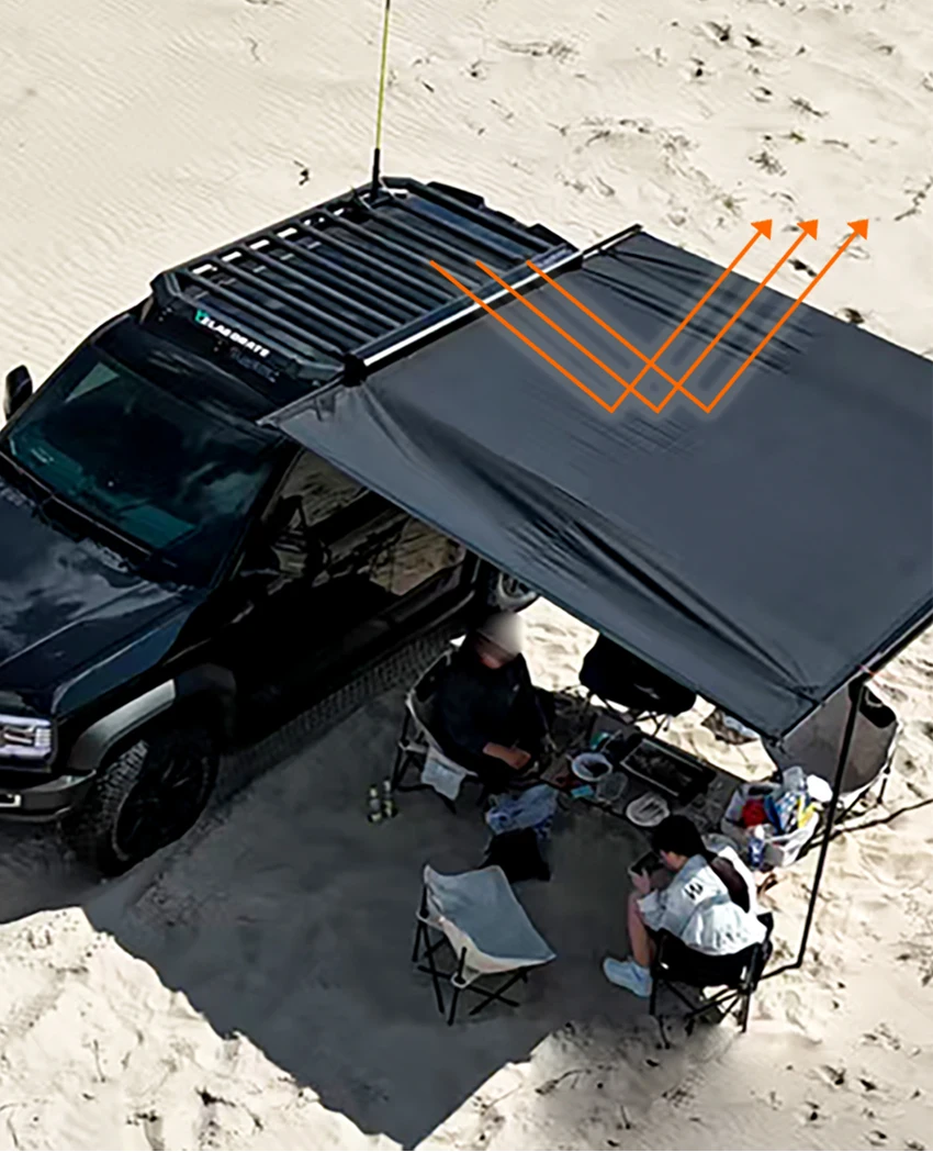 مظلة شمسية ذات غلاف صلب من سبائك الألومنيوم تتفتح مساحة مكونة من 9 أمتار مربعة، تتميز بإضاءة وحماية من المطر وحماية من الشمس. #6