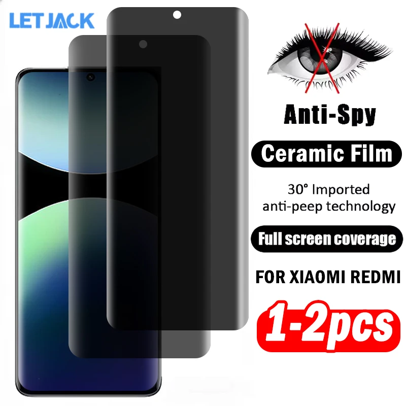 

3D Hot-bending Curved Anti-spy Ceramic Soft Film for Xiaomi Redmi Note 14 13 Pro+ 5G 4G Explosion-proof Privacy Screen Protector