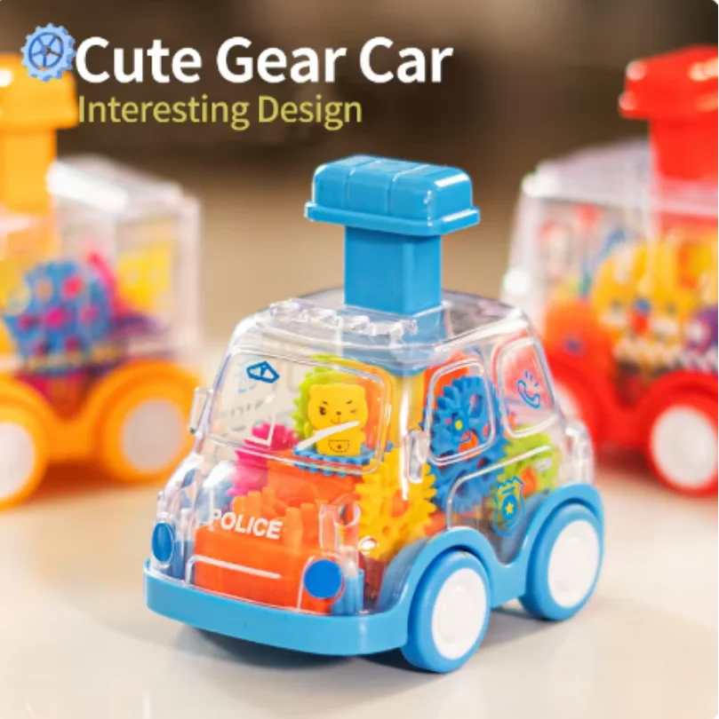 Baby Toy Cartoon Press Gear Car Toy Lnertia Pull-back Transparent Car Inertia Rebound Car Birthday Gifts for Kids Boys and Girls