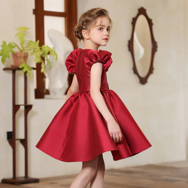 New children's dresses cross-border  girls bubble sleeve princess dress children satin holiday performance clothes high-end