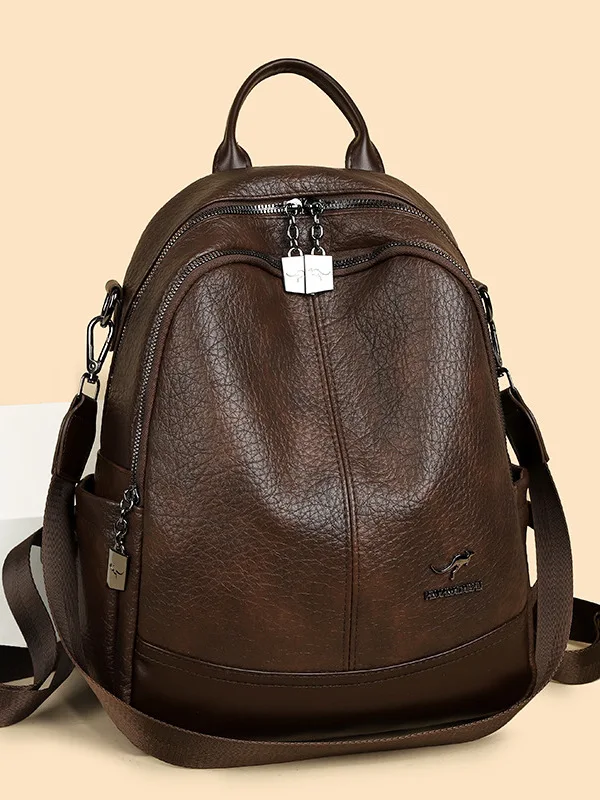 

Simple Casual Women's Backpack Large Capacity Leather Bag Multi Compartment Spring 2026 New Style Outdoor Functionality Wind