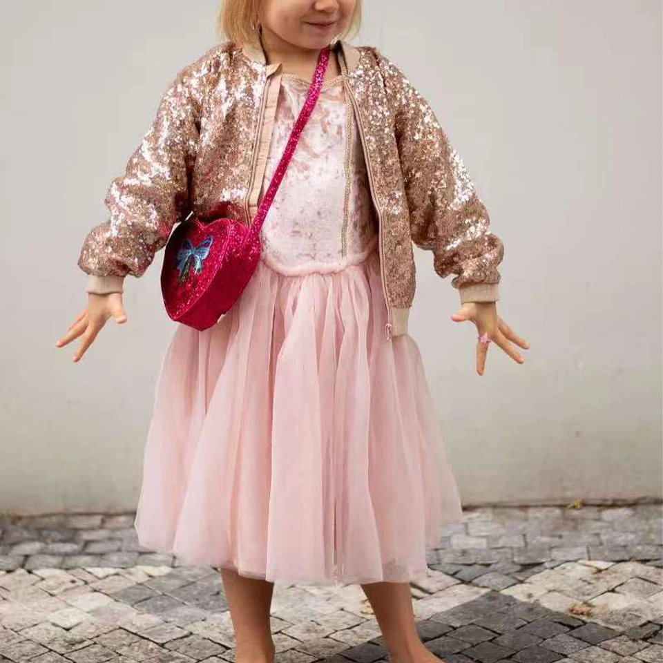 Girls Carnival Party Clothes 2025 KS Girl Mesh Princess Dresses Toddler Kid Sequin Shining Jackets Children Dress Birthday Gifts