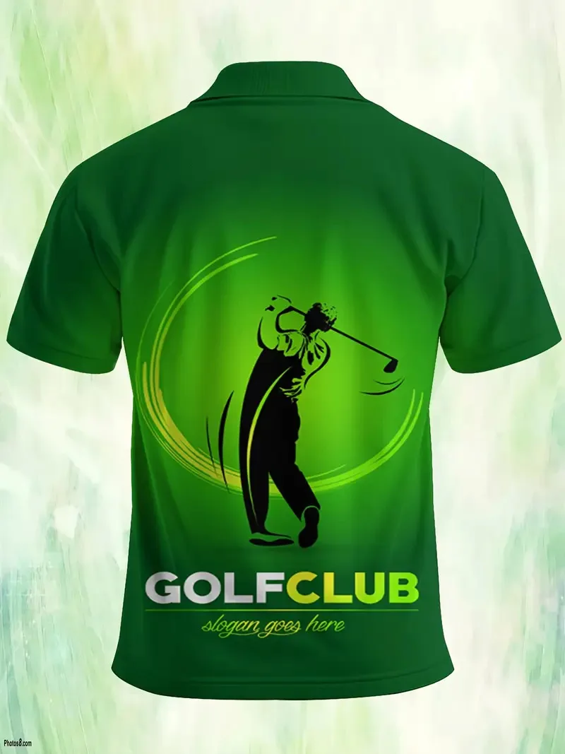 Men's Golf Polo Casual Light Business Short Sleeve, Geometric Stripe Golf Theme Polo Shirt, the Best Gift for Family and Friends
