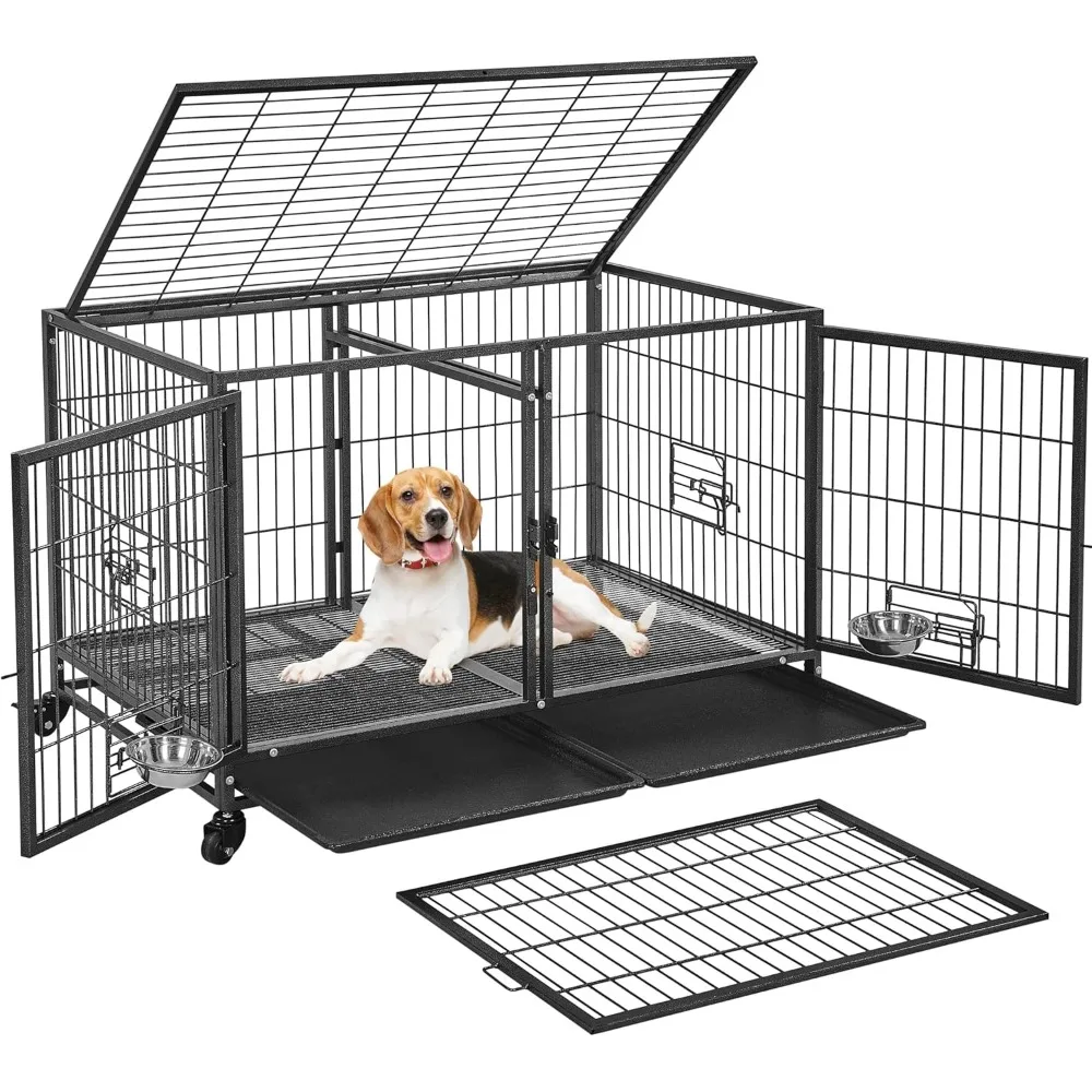 

Dream Stackable Dog Crate With Divider 43'' Rolling Heavy Duty Dog Cage With Open Top/ 2 Removable Trays For Small/Me
