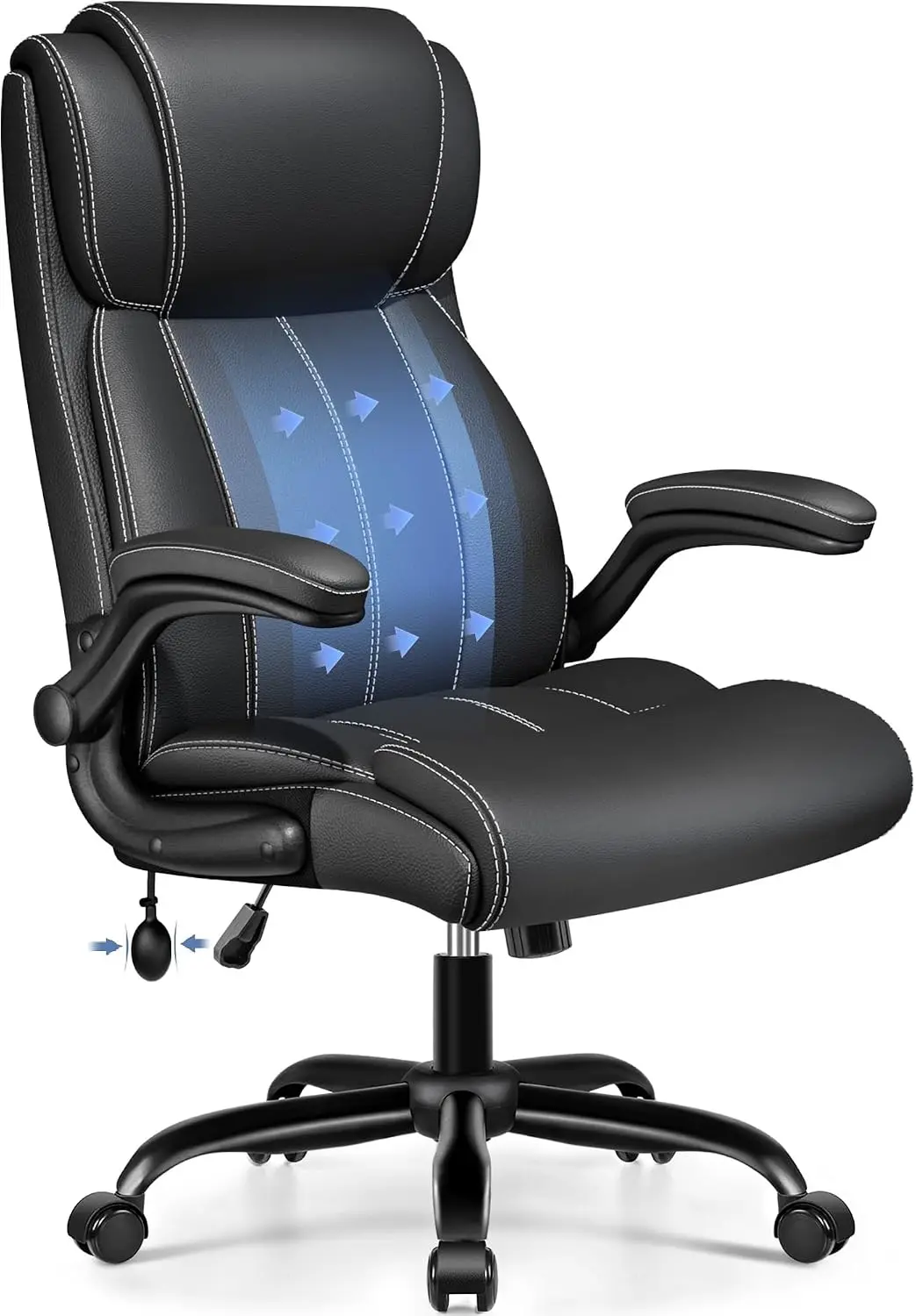Ergonomic Office Chair, Desk Chair with Adjustable Lumbar Support | PU Leather High Back Executive Computer Chair for Prolonged