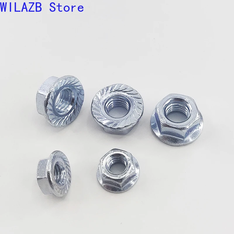 2/5/10/20/50Pcs M4 M5 M6 M8 M10 M12 M14 M16 Gb6177 DIN6923 No Teeth Zinc Plated Hexagon Hex Serrated Lock Spinlock Flange Nut
