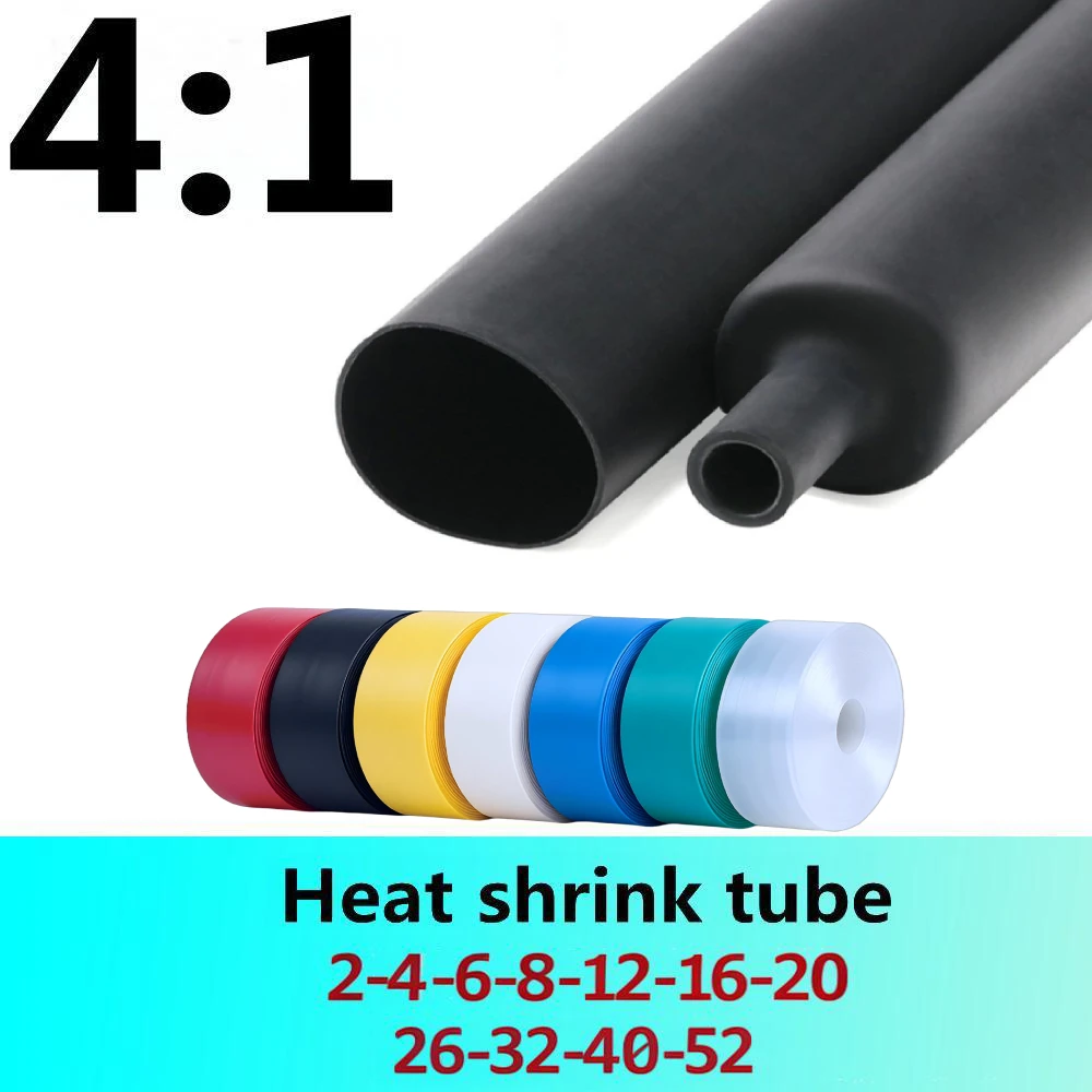 4:1 Heat Shrink Tubing with Adhesive, 1m/2m/5m, 7 Colors, 2mm–52mm, Dual-Wall Thicken, Polyolefin Adhesive Wire and Cable Sleevi