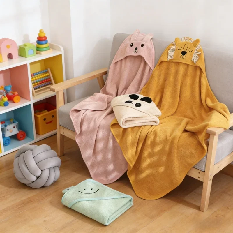 

Хлопковое банное полотенце для младенцев, милый мультяшный капюшон, утолщенный впитывающий детский халат, пеленальное одеяло, практичные аксессуары для купания