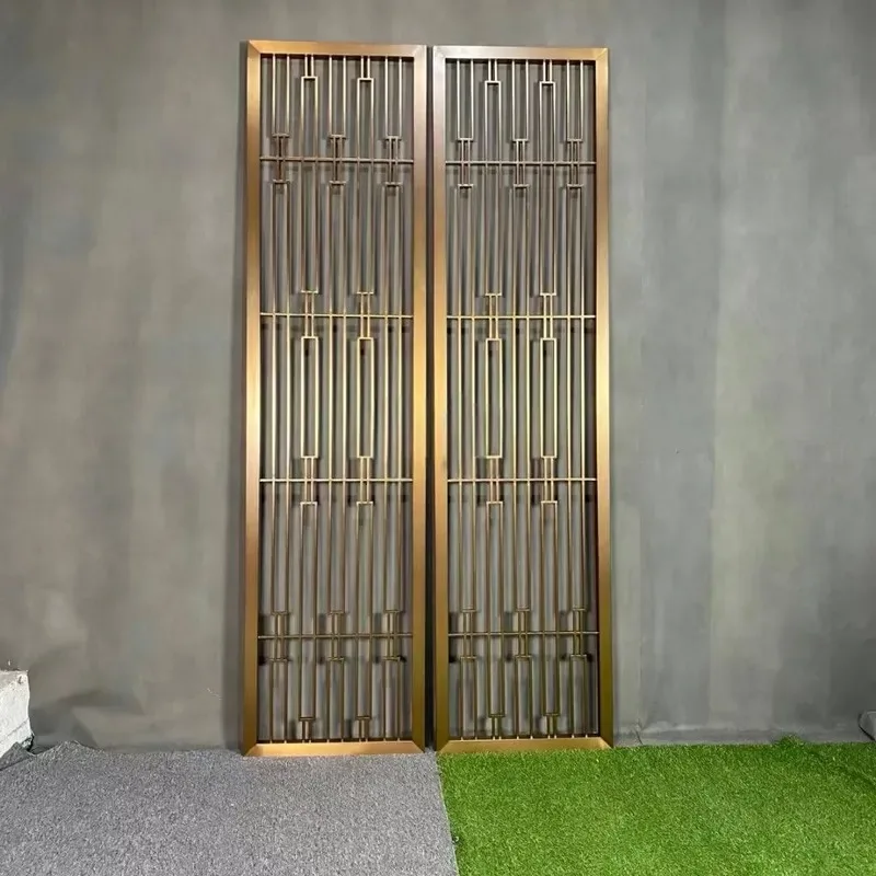Custom Lightweight Luxury Titanium Partition for Living Room Entrance with Hollow Engraving and New Chinese Style Grille