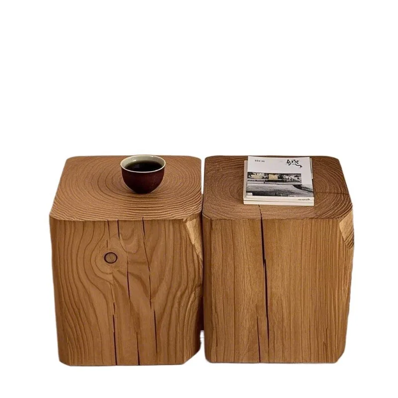 Square 1 wooden pier low stool log texture homestay ornament coffee table solid wood pier retro edge table