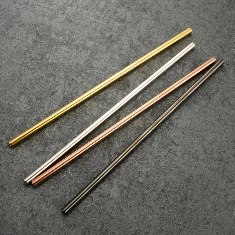 10PCS 21cm stainless steel straws titanium plated golden environmental cocktail  straight bent household metal