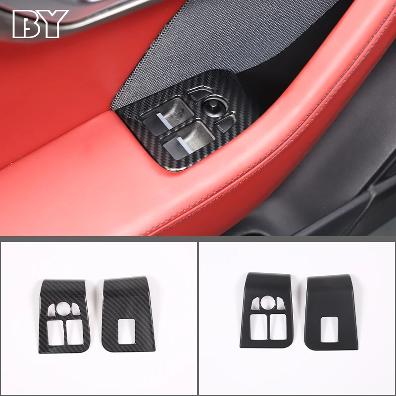 

ABS Charcoal Fiber Car Glass Lift Button Switch Decorative Frame Sticker For Jaguar F-TYPE 2013-2024 Accessories