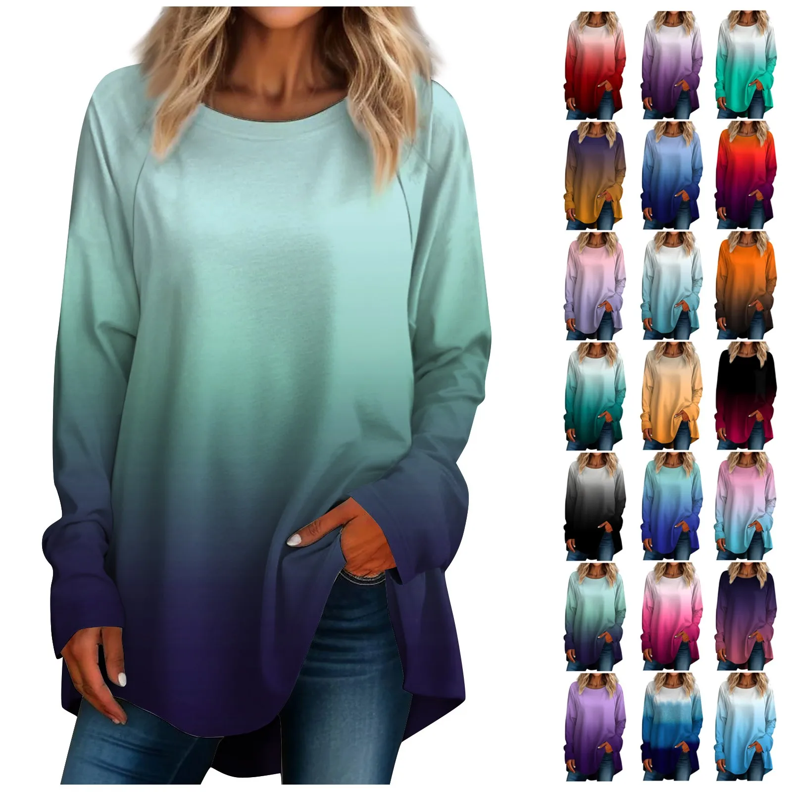 Y2k Fashion Gradient Color felpe con cappuccio donna O collo felpa Plus Size Pullover top Casual manica lunga felpa con cappuccio allentata Sudaderas