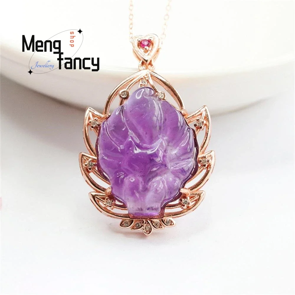 

S925 Silver Natural Amethyst Fox Pendant Nine-tailed Fox Exquisite Elegant Simple High-grade Necklace Fashion Luxury Jewelry