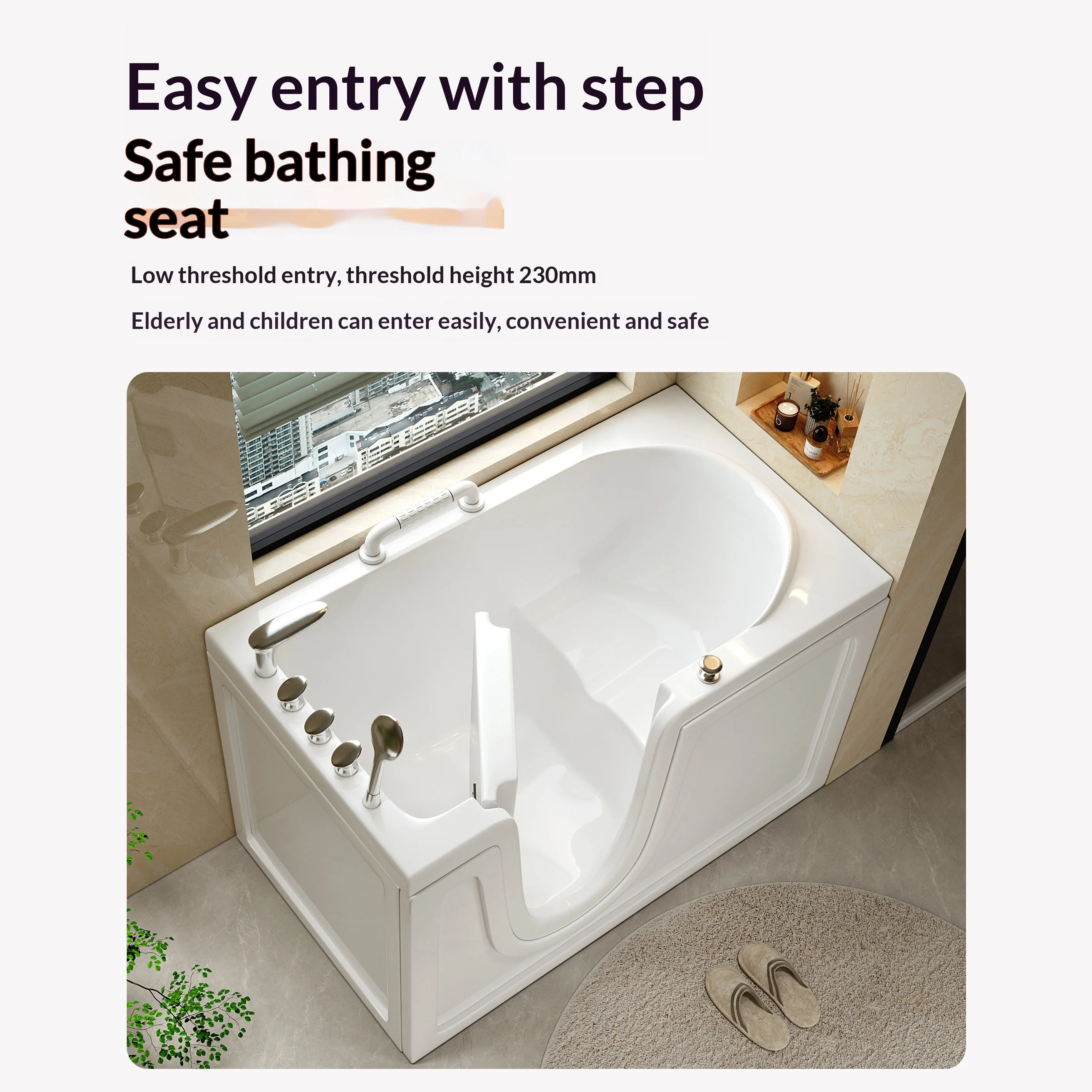 Walk In Bathtub For Seniors Side Entry Design Acrylic Soaking Tub With 180L Capacity And Armrest For Small Homes Compact Spaces