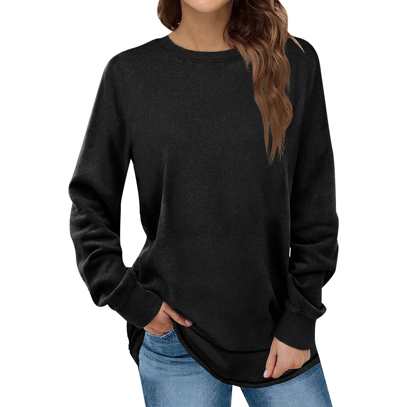 Womens Sweatshirts Soild Large For Women Crewneck Long Sleeve Fashion Shirts Tops Christmas Shirts Women Hoodies