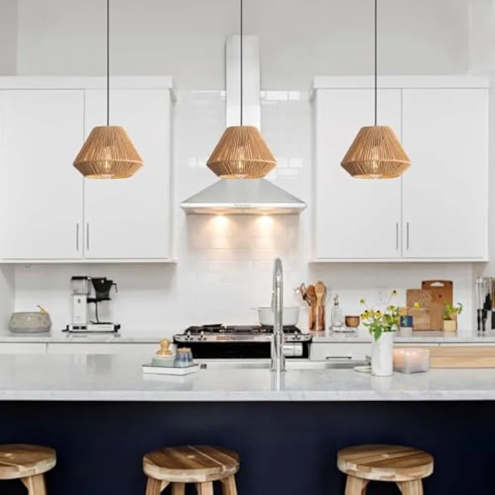 9.64" Rattan Pendant Lighting Fixture Mini Retro Boho Wicker Pendant Light E27 Hand Woven Bamboo Pendant Light Vintage Farmhouse