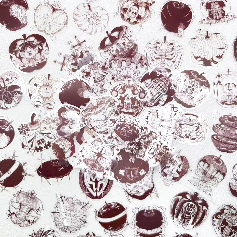 50 Uds. De pegatinas Retro de manzana roja transparente para mascotas, calcomanías para ordenador portátil, álbum de recortes, maleta, guitarra, pegatinas estéticas DIY, regalos creativos