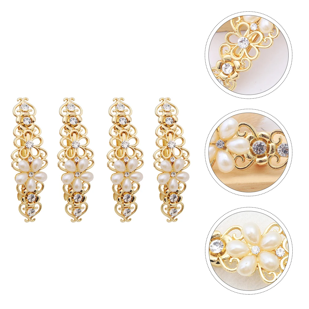 

4 Pcs Pearl Hairpins Hollow Spring Clips Lightweight Alloy Women Hair Accessories Barrettes Decorative Hairstyle Gift Hair Care