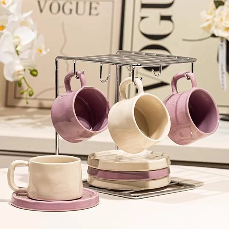 Luxury Handle Tea Cup Modern Pink Espresso Cappuccino Coffee Cup Ceramic Cute Conjunto De Xicaras Coffee Set Holder Sleeve