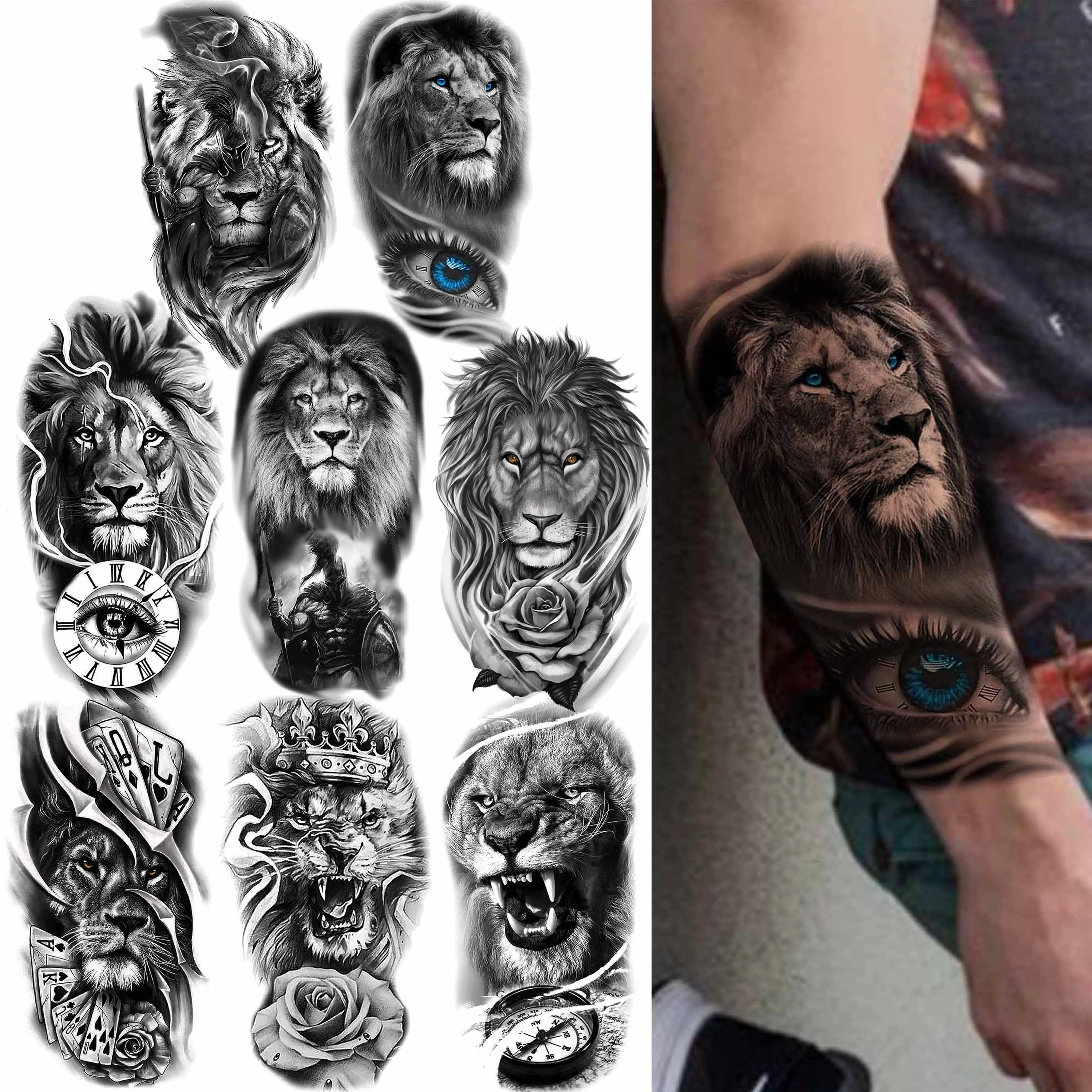 

1 лист, временные татуировки Короля Льва для женщин, мужчин, взрослых, рука, тело, нога, акварельная татуировка, наклейка, поддельные высококачественные поддельные татуировки