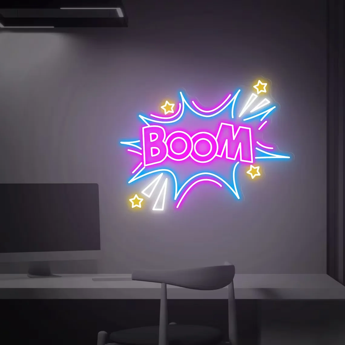 Custom Boom Neon Sign Led lamp Arcade Room Decor Shopping Mall Decor Gift Idea Home Gaming Room Decor Wall Art Holiday Decor