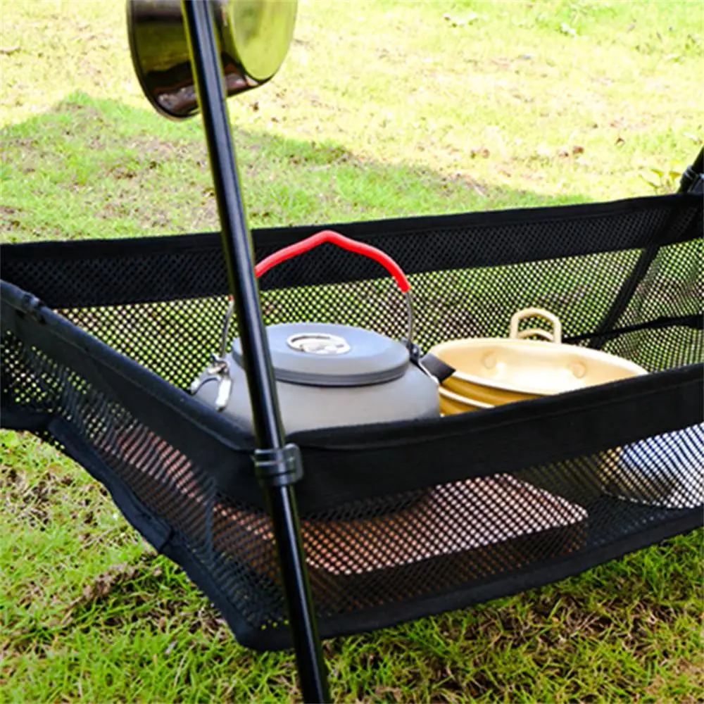 Picnic Under Table Storage Bag Desk Storage Box Tripod Mesh Basket Organizer Camping Table Tripod Rack for Picnic Camping