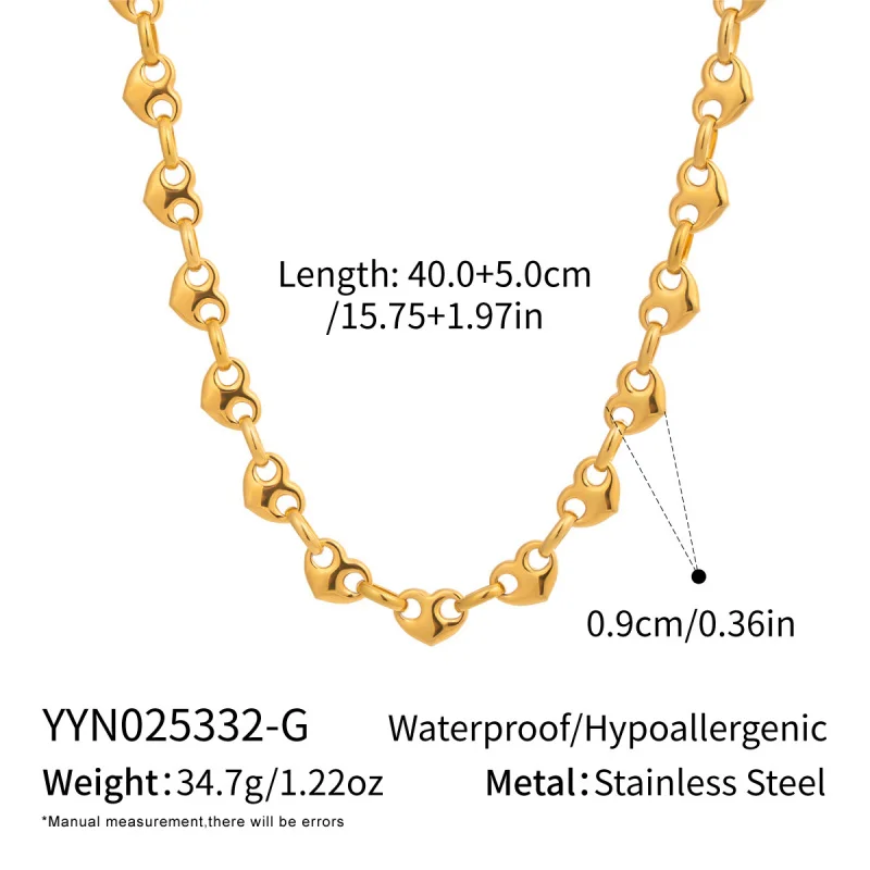 أزياء القلب خنزير الأنف مشبك الفولاذ المقاوم للصدأ قلادة سوار فراغ تصفيح الراقية سلسلة الاحتفاظ بالألوان للنساء