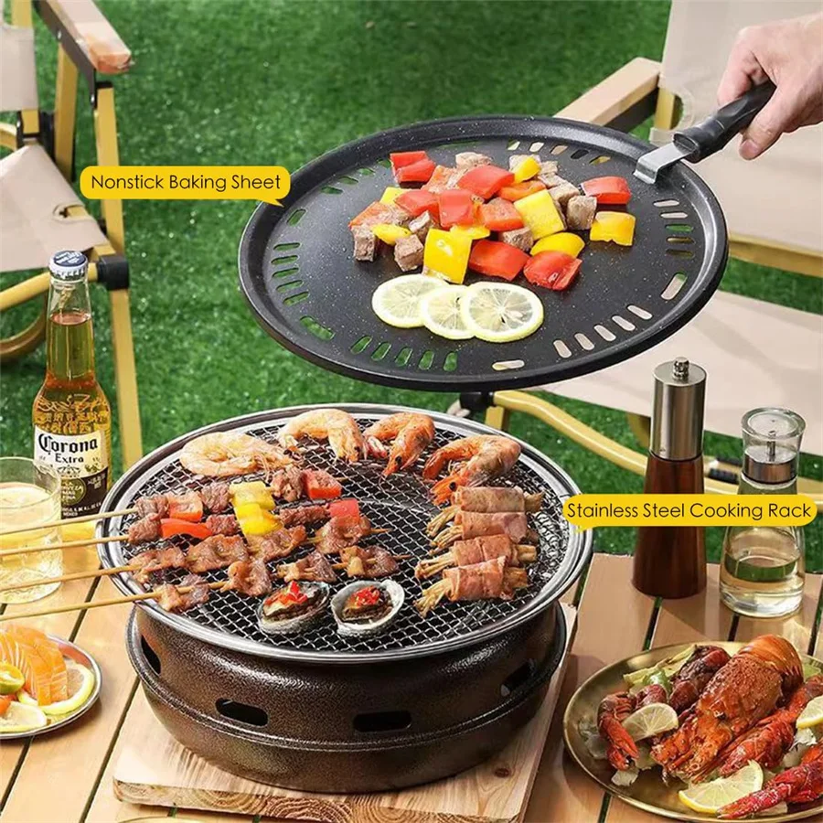 

1pc Stainless steel barbecue grill, household Japanese style barbecue grill, commercial circular carbon grill, charcoal barbecue