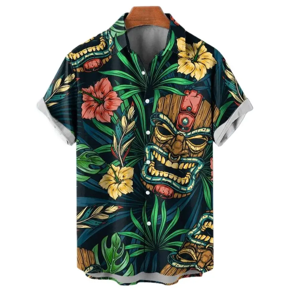 Men\'s Shirt Sailing Skull Print Shirts Hawaiian Fashion Casual Rock Print Plus Size Tops 2023 New Beach Men\'s Clothing Shirt