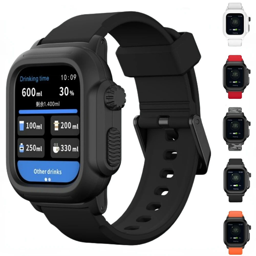 Waterproof Shell for Apple Watch 45mm 44mm 40mm 42mm Integrated Wristband Sport Bracelet for iWatch Series 9 8 7 6 5 4 3 SE Case