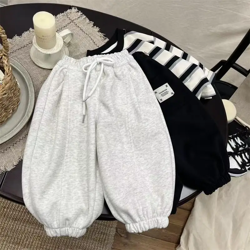 

2025 Winter Boys' Solid Lining Fleece Thick Sports Trousers Girls' Loose Warm Casual Pants