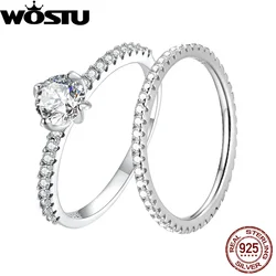 WOSTU 925 Sterling Silver Simple Stackable Ring For Women Wedding AAA Zircon Band engagement Rings Size 6 7 8 9 10 Jewelry Gift