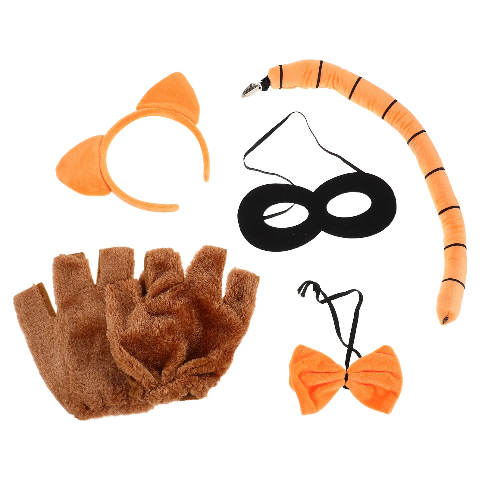 Crianças laranja gato traje conjunto orelhas bandana cauda luvas gravata borboleta máscara preta halloween festa de aniversário carnaval cosplay acessórios