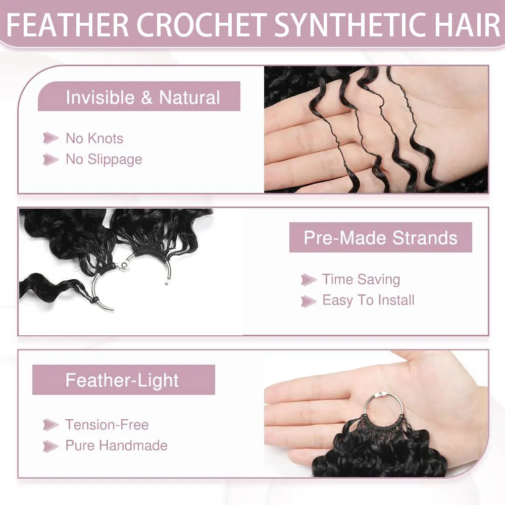 16 Inch 50 Stands Water Wave Feather Synthetic Crochet Hair Extension Miracle Knots Pre-Separated Invisible Bulk Hair for Women