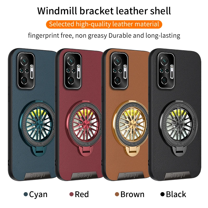 

Metal Leather Texture Phone Case for Redmi Note 10S Note 10 Pro Max 10T Note 10 5G 4G Shockproof with Rotating Holder Back Cover