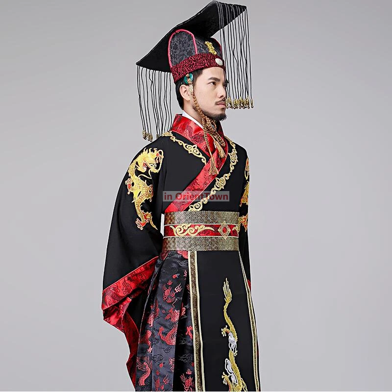 Traditional ancient Chinese Hanfu men TV Play Male Emperor Costume Dragon embroidery gown the Qin Dynasty Imperial dress