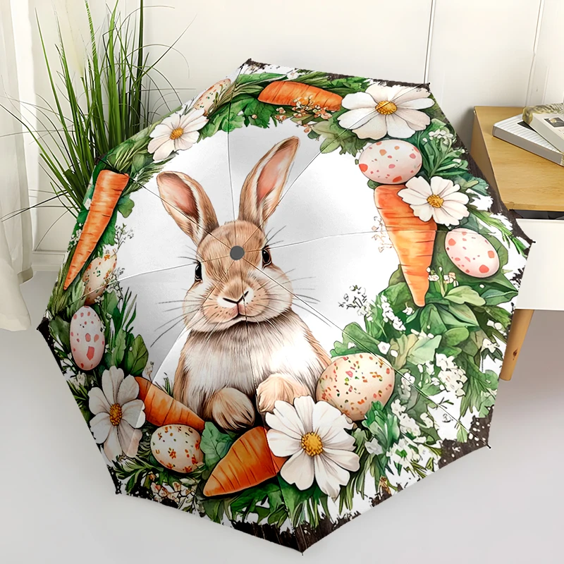 Cute Rabbit Theme Folding Umbrella - Fashionable Auto-Open Design 8 Iron Ribs Plastic Handle Foldable Sunshade，Perfect Gifts