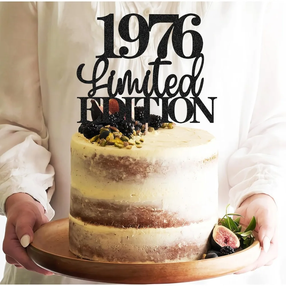 Schwarzer Limited EDITION Tortenaufsatz zum 1976, Kuchendekoration zum 50. Geburtstag – klassischer schwarzer Glitzer-Kuchenaufsatz im Vintage-Stil 1976. Geburtstag – Detail 6