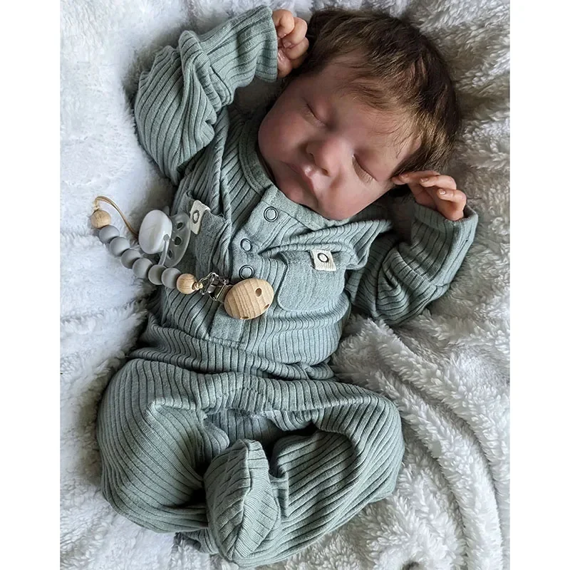 48cm Reborn Baby Doll Asleep Levi Soft Body Hand Painted 3D Skin with Visible Veins Looks Like A Real Baby Muñecas Bebe Reborn