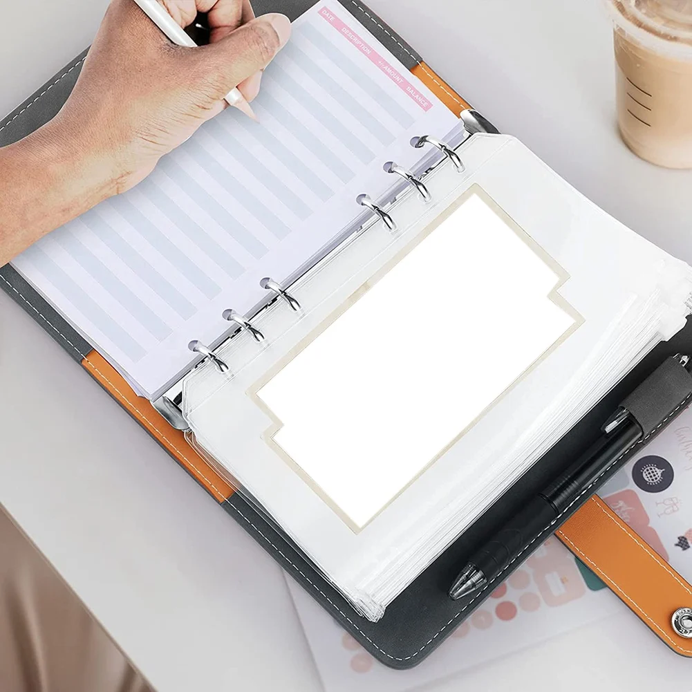 สมุดโน๊ต A6แผ่นหนัง PU 6รูพร้อมกระเป๋า A6ประสาน12ช่องสมุดวางแผนงบประมาณ-สีเทา