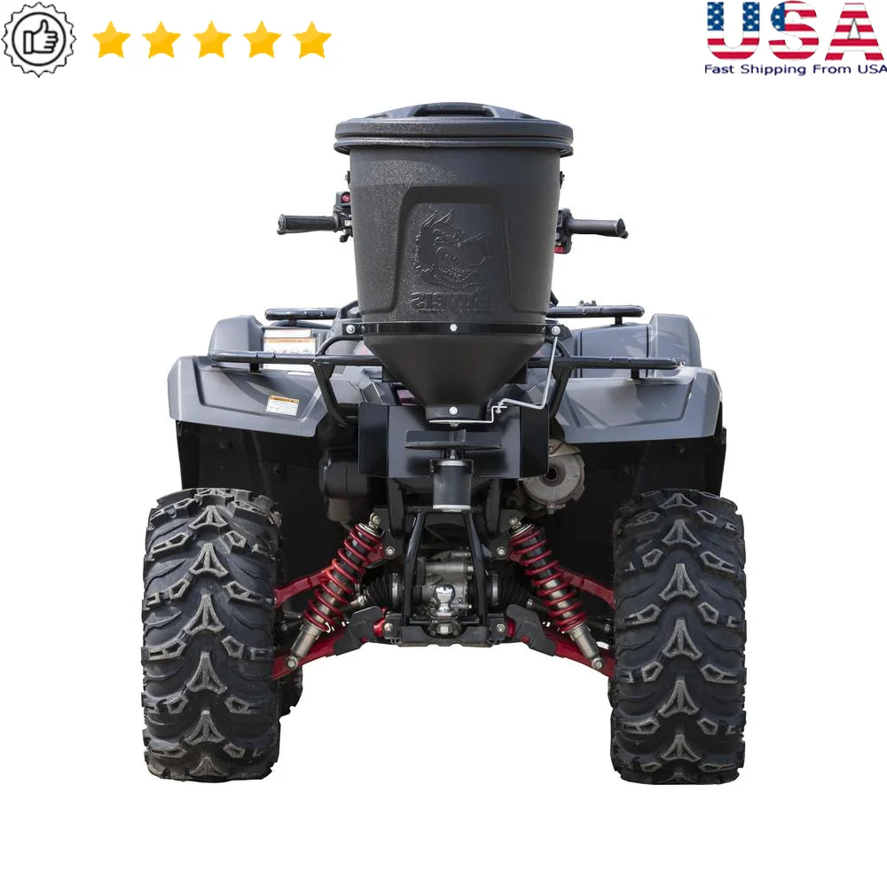 ATV All Purpose Broadcast Spreader Hunting Feeder Fertilizer Salt 15 Gallon Vertical Mount Durable Rust-Proof Dispersion Control