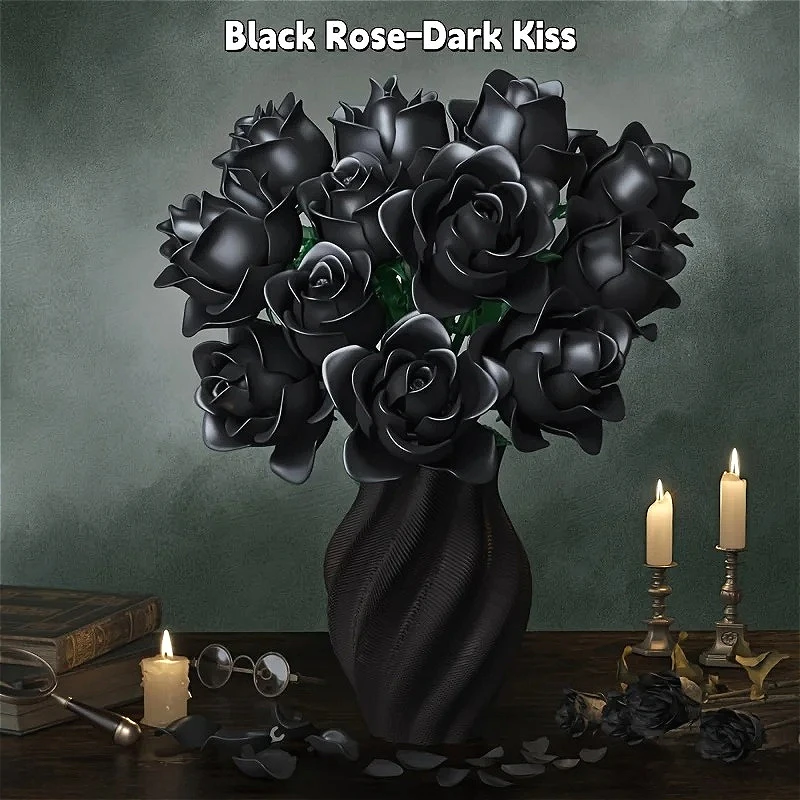 

585 шт., готический букет черных роз, набор строительных блоков, красивый цветок, домашний декор, кирпичи, детские развивающие игрушки, Рождественский подарок