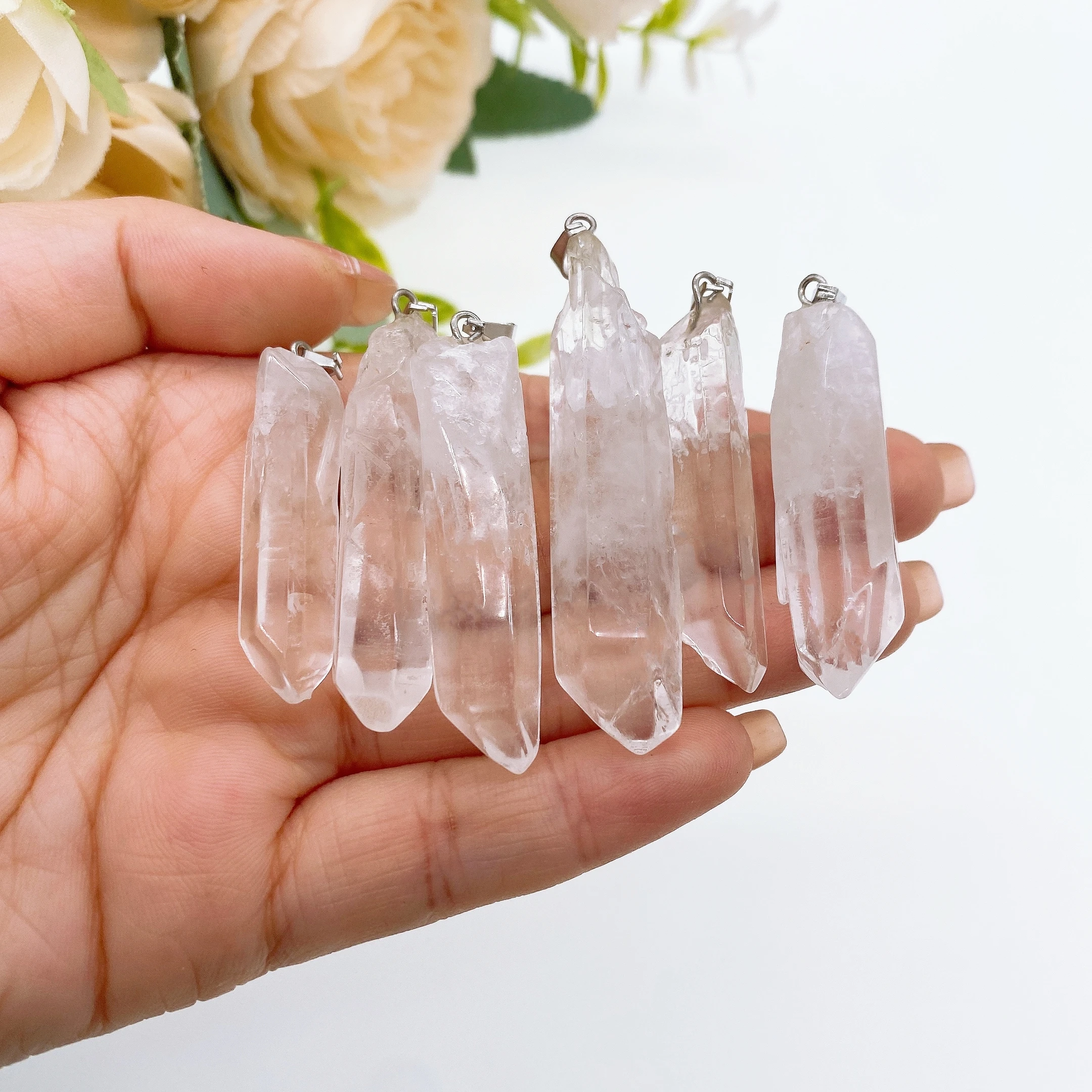 Natural Rock Crystal Clear Quartz Stone Column Pendant Necklace For Women Fashion Healing Weave Jewelry Souvenir Gift