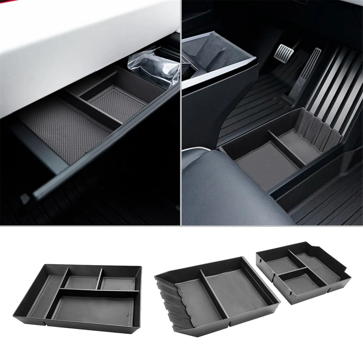 Center Console Lower Organizer + Passenger Glove Box Storage Box Tray for Tesla Cybertruck 2024 Interior Accessories